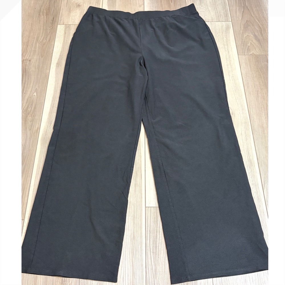Eileen Fisher Woman Dark Grey Wide Leg Trousers Stretch PullOn Pants 2X USA Made